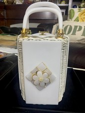 Vintage Tropic Miami White Lucite And Wicker Handbag Central Floral Accent