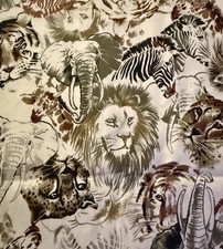 Blank Quilting Fabric Jungle Animals Lion Elephant Giraffe 44 BTY