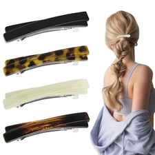 4Pcs French Barrette Hair Clips for Women Goody Barrettes Small Tortoise Shell