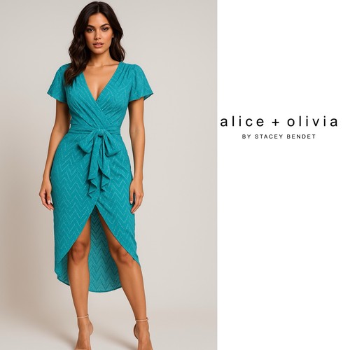 NUEVO Vestido Alice Olivia Darva efecto envolvente punto suizo seda talla 0 - Imagen 1 de 12