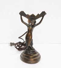 VTG Art Deco Figural Table lamp Nude Woman Dancing Lady Winged Victory Base 9.5"