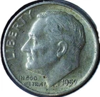 1957 D ROOSEVELT DIME - 90% SILVER - CURRENT MELT $ 6.39 - NICE GRADE - DR 012
