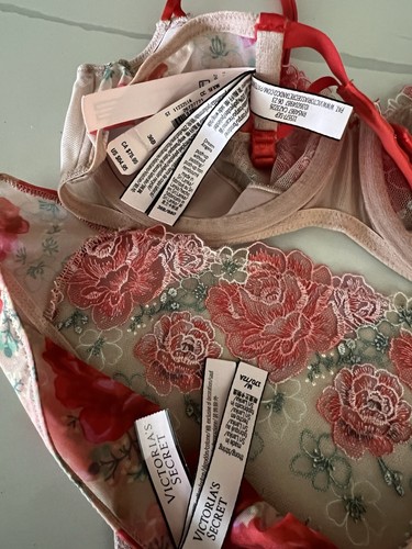 Victoria’s Secret DA Balconette Bra & Thong Set Floral Mesh 36B/Medium NWT - Picture 2 of 4