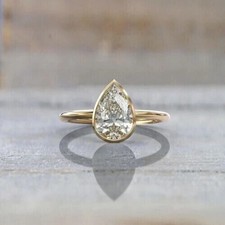 1CT Pear Cut Lab Created Diamond Solitaire Wedding Ring 14K Yellow Gold Plated