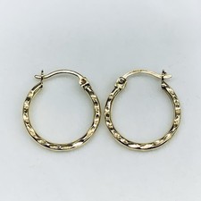 14k Yellow Gold Diamond Cut Round Hoop Earrings 20mm