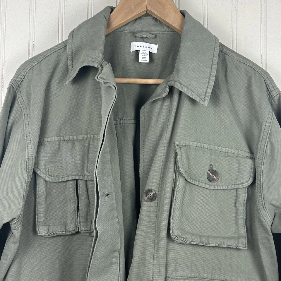 Chaqueta utilitaria con botones Topshop Scott para mujer talla 4/6 (pequeña) verde militar Foto 2 de 4