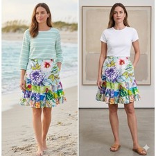 Jams World 50 Years Women's Hawaiian Floral Ruffle tiered Skirt Flowy Sz-M