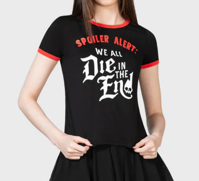 KILLSTAR Spoiler We All Die In The End Ringer Tee Top XL NEW WITH TAGS