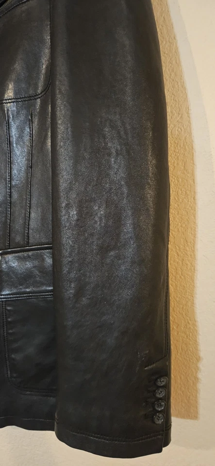 Chaqueta Balmain Cordero Vegetal Cuero Curtido Negra Forro Corporal Lana XL ~ Espalda 79 cm Foto 4 de 4