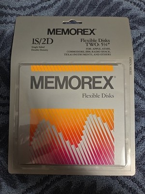 Memorex 1S/2D Flexible Disk '' Floppy Disk'' Box Of 2 51/4th New Old Stock