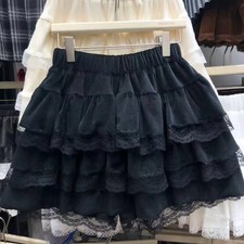 Y2K Fairycore Cottagecore Soft Girl Ruffle Lace Mini Skirt Tiered Coquette S-L