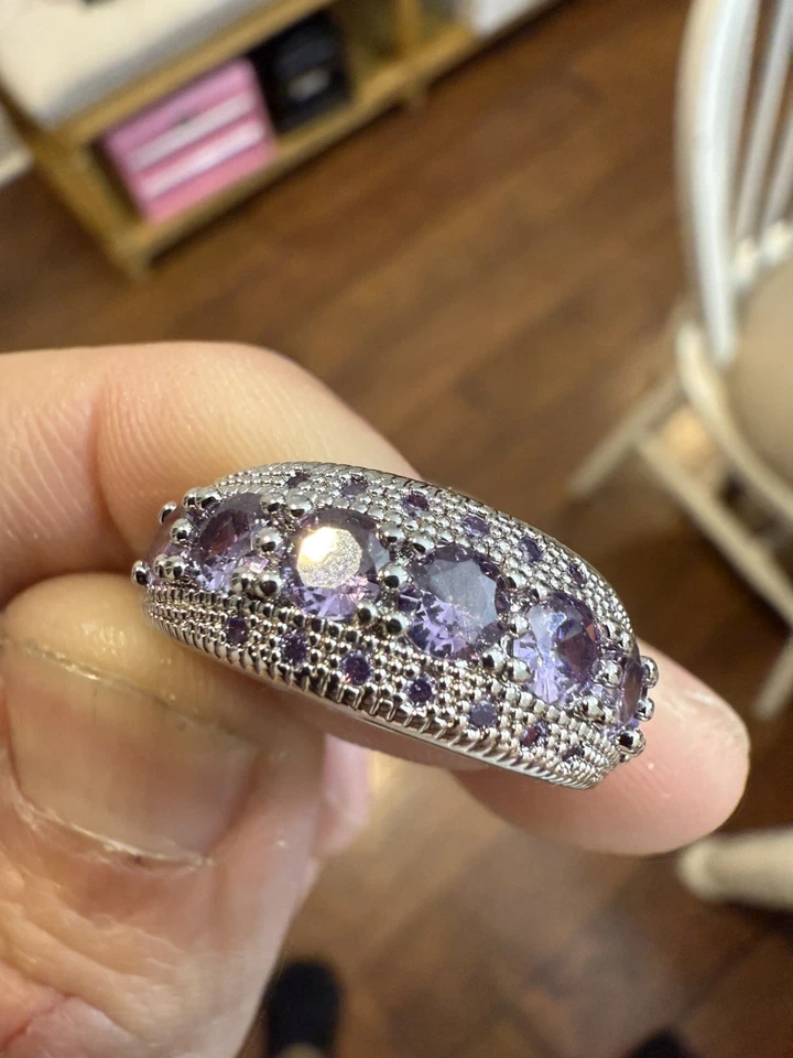 925 Sterling Silver Purple Zirconia Ring Size 9  - Image 2 of 4