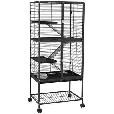 PawHut Frettchenkäfig 136 cm rollbarer Kleintierkäfig mit 3 Türen, Aufbewahrungsregal