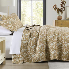Quilt King Size - 100 Cotton Khaki King Quilt, White Green Floral Lightweight S