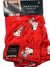 NWT AMERICAN EAGLE 4" Satin Pocket Boxer Sz XS-S-M-L-XL Red Snoopy Hearts 17