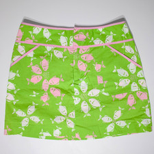 VTG Lilly Pulitzer White Label Mini Skirt Skort Green Pink Fish Women Sz. 0 B5
