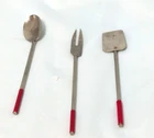 Vintage Barbie BBQ Utensil Set Red Handle Stainless Fork Spatula Spoon 3 pc Lot