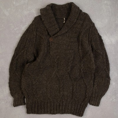 Vintage 80er Ecuadorianischer Schalkragen Strickpullover M Wolle Herren Braun Outdoor