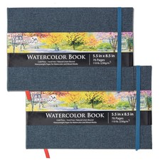 5.5" x 8.5" Art Watercolor Book, 2 Pack, 76 Sheets, 110lb, Linen-Bound Hardcover