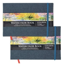 5.5" x 8.5" Art Watercolor Book, 2 Pack, 76 Sheets, 110lb, Linen-Bound Hardcover