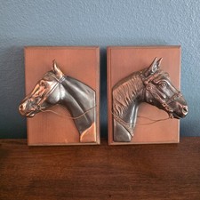 2 Vintage Framed Equestrian Horse Head in Relief 3D 8" X 6" Bronze Copper