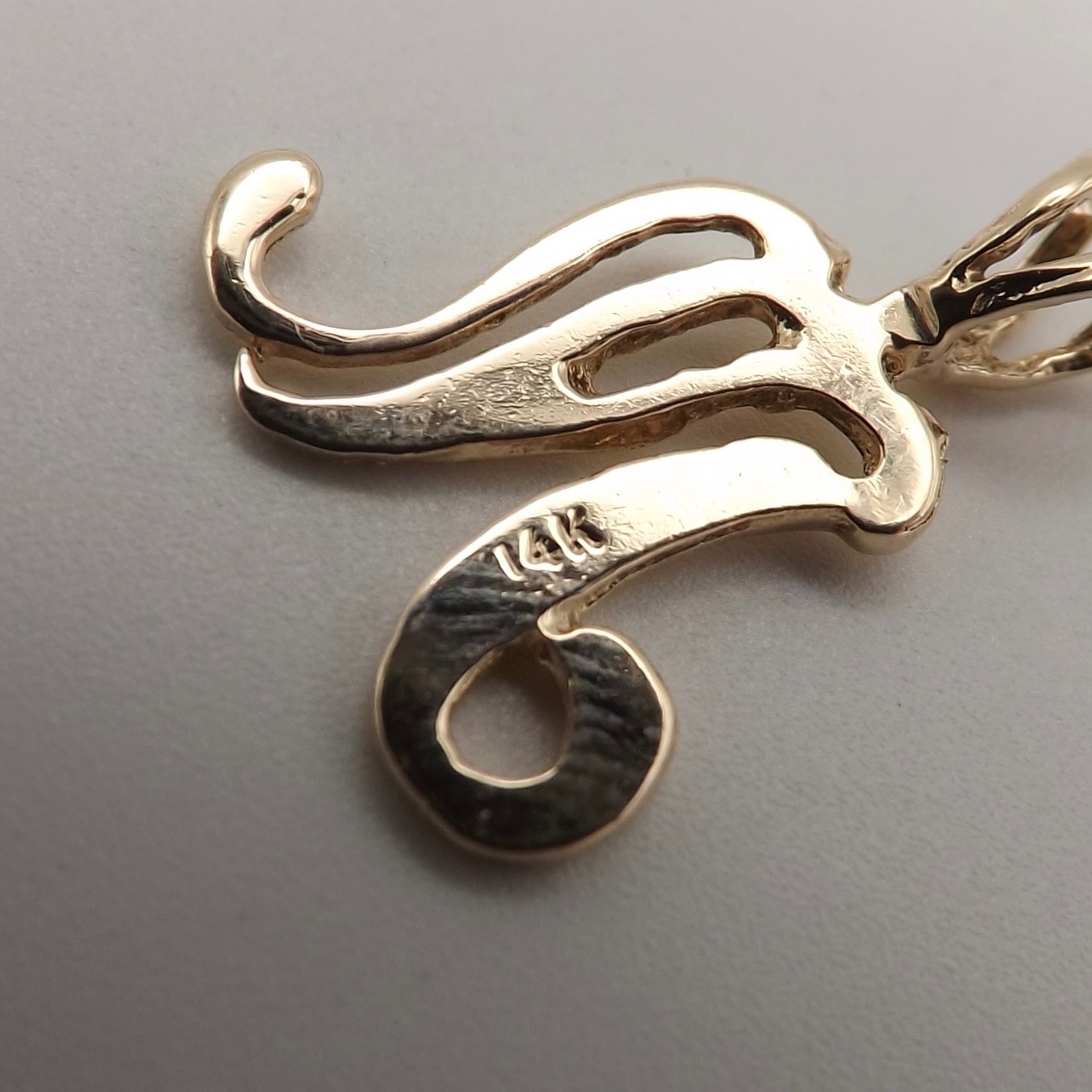 Solid 14k Gold Script Letter Initial M Charm Pend… - image 5