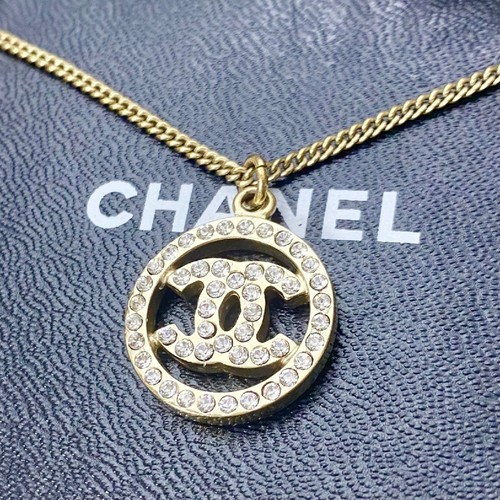 CHANEL B25C COCO Mark Rhinestones Necklace Accessories Gold silver