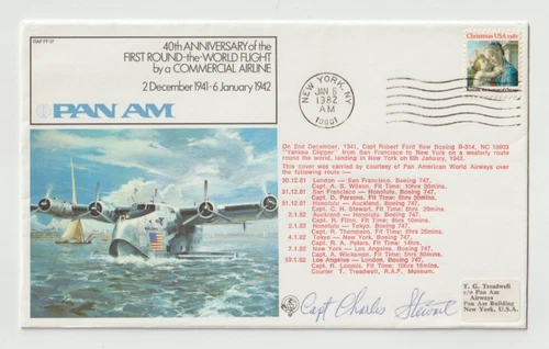 6/1/1982 USA Flown Cover - First Round-the-World Flight by Airline - HANDSIGNED