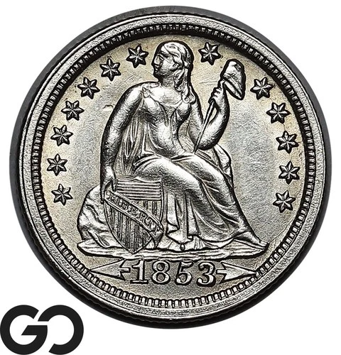 1853 Seated Liberty Dime, Arrows, Solid Gem BU++