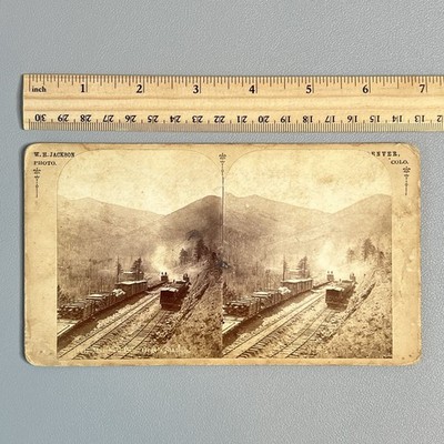 Vtg 1880s WH Jackson Stereoview Marshall Pass Grays Station Colorado Train Photo
