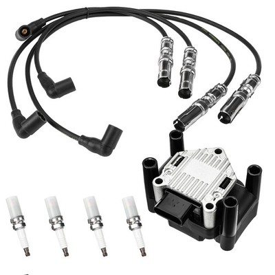 Zündspule Zündkabel +  Zündkerzen für Audi A3 A4 VW Golf 5 6 Passat 1.6 102 PS