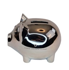Luxury Silver-Plated "Chase Private Client" Lucky Piggy Bank/Desk Ornament-NIB