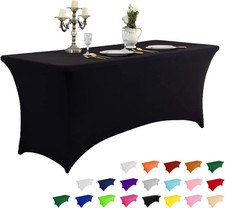 8FT Spring Table Cloth for Rectangular Fitted Events Stretch Black Table Covers