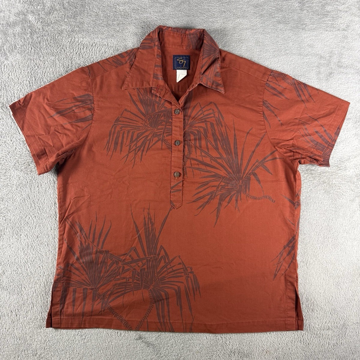 VINTAGE Sig Zane Hilo Hawaii Floral Leaves Red Button Women's