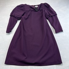 Calvin Klein Womens Size 8 Purple Puff Sleeve Sheath Dress Midi Career
