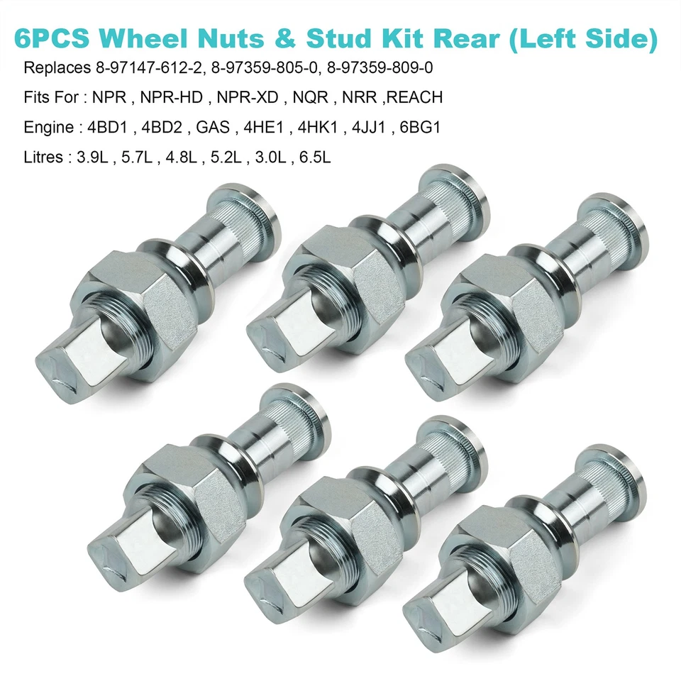 Комплект из 6 задних колесных гаек и шпилек (LH) для ISUZU NPR NPR-HD NQR NRR 8-97147-614-2 - Изображение 4 из 4