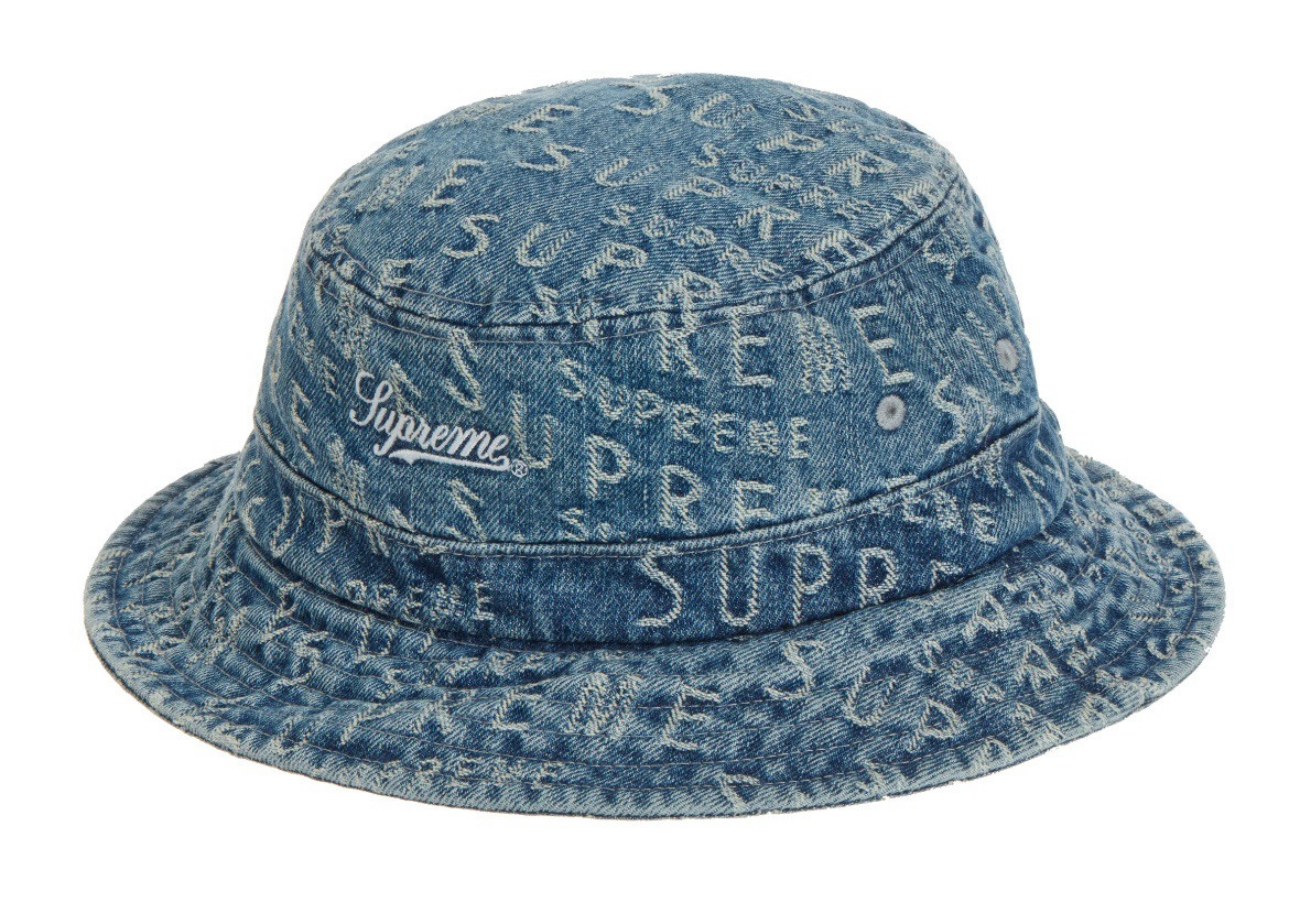 👖 SUPREME Warp Jacquard Logos Denim Crusher Bucket Hat - Blue