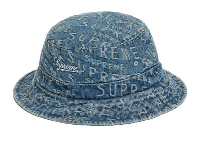 👖 SUPREME Warp Jacquard Logos Denim Crusher Bucket Hat - Blue