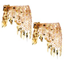 Belly Dance Hip Scarf Sequin Mesh Triangle Wrap Skirts Gold Tone, Pack of 2 