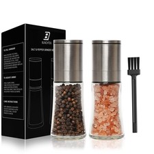 Salt and Pepper Grinder Set of 2 - Adjustable Sea Salt Grinder, Pepper Mill G...