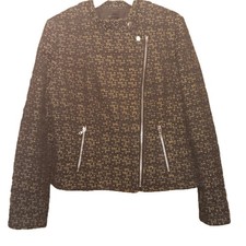 Ann Taylor women's tweed zip front moto cut textured blazer jacket sz 12