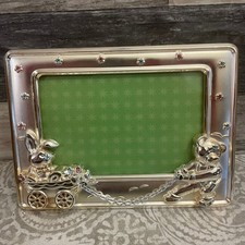 Malden Baby Picture Frame 4x6 Silver Teddy Bear Bunny Carriage Rhinestones