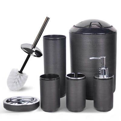 6PCS Colour Matching Shower Bathroom Accessory Set Soap Dish Dispenser Bin Brush