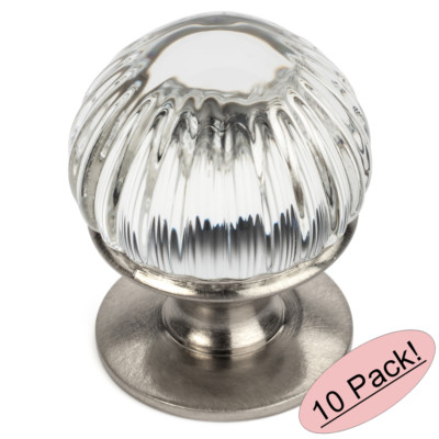 *10 Pack* Cosmas Satin Nickel & Clear Glass Round Cabinet Knob #6812SN-C
