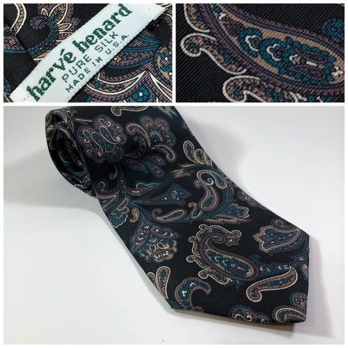 Harve Benard Tie Pure Silk Green & Browns Artistic Paisley Floral design 3.75" - Picture 2 of 6