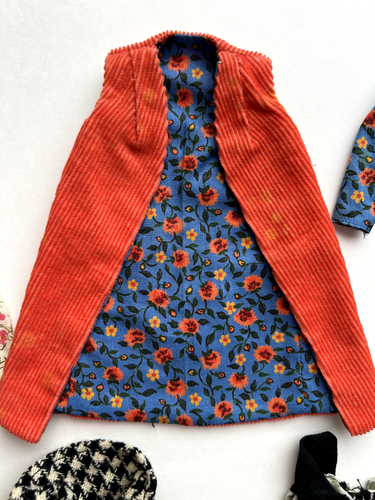 Vintage Barbie Clone Hand Made Mommy Made Clothes Lot, Cotton Dress Velvet Coat, - Picture 9 of 9