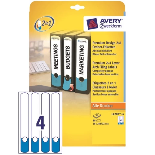 Avery 80x Ordner-Etiketten Étroit Long A4 Dos de Classeur Étiquette Dorsale