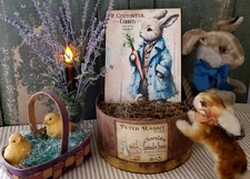PRIMITIVE SHABBY VINTAGE FOLK STYLE EASTER RABBIT BUNNY COTTONTAIL CARROTS SIGN