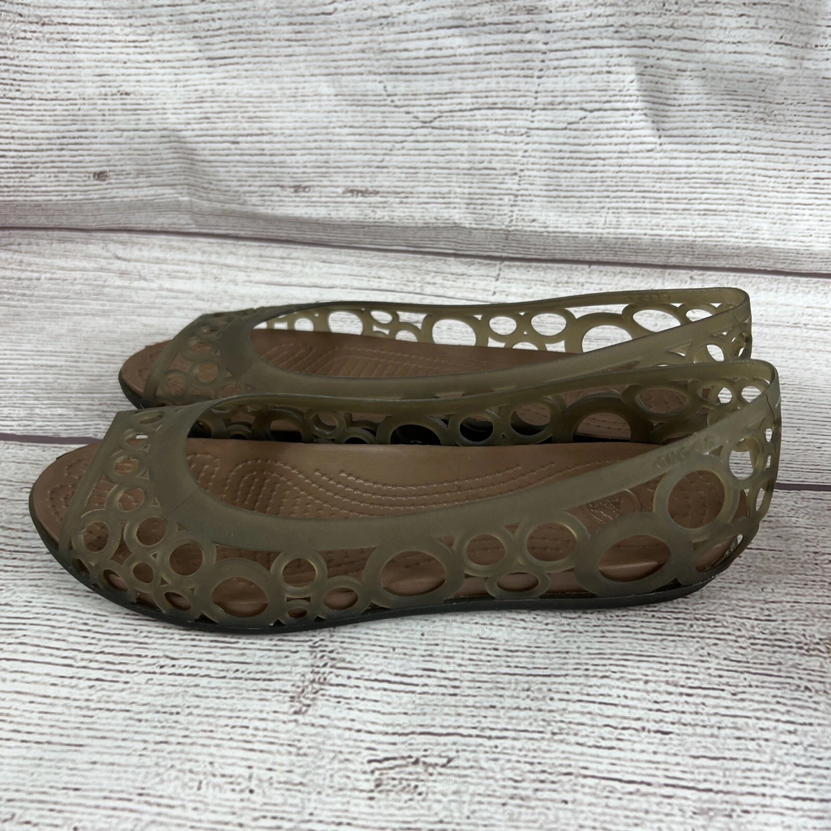 Crocs Isabella Jelly Sandals Womens 8 Iconic Slip On Open Toe Shoes Clear Bronze