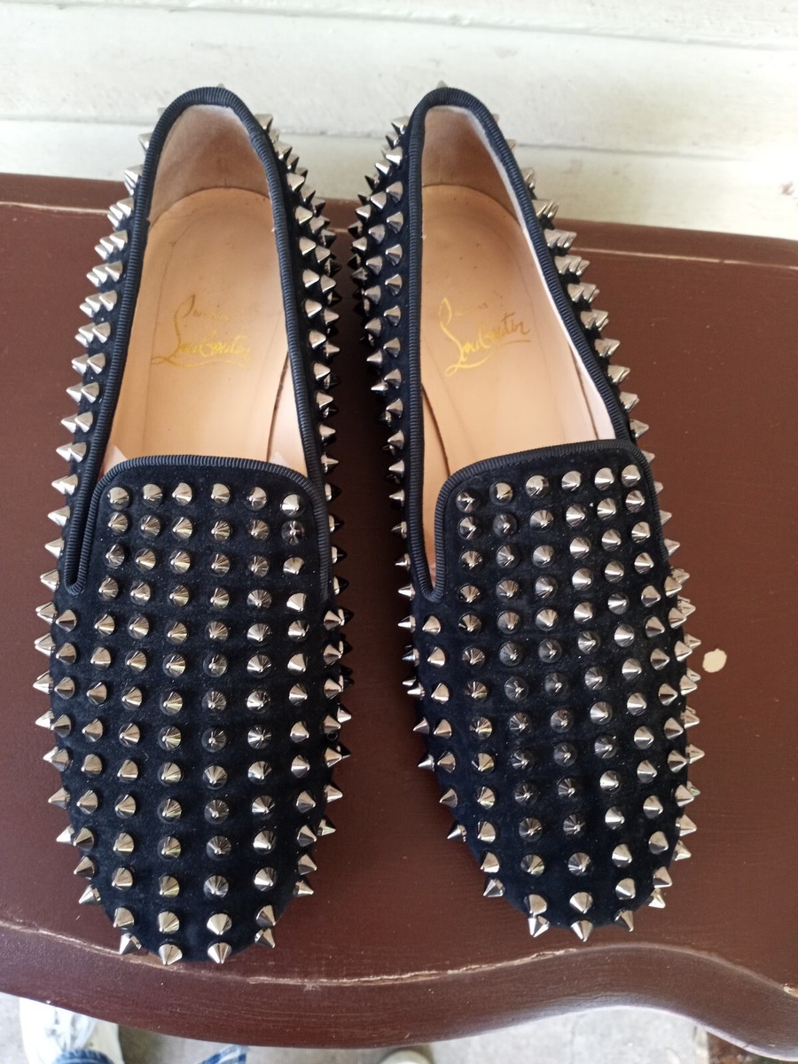 CHRISTIAN LOUBOUTIN Dandy Black Veaux Velours Gold Spike CHRISTIAN LOUBOUTIN Dandy Black Veaux Velours Gold Spike